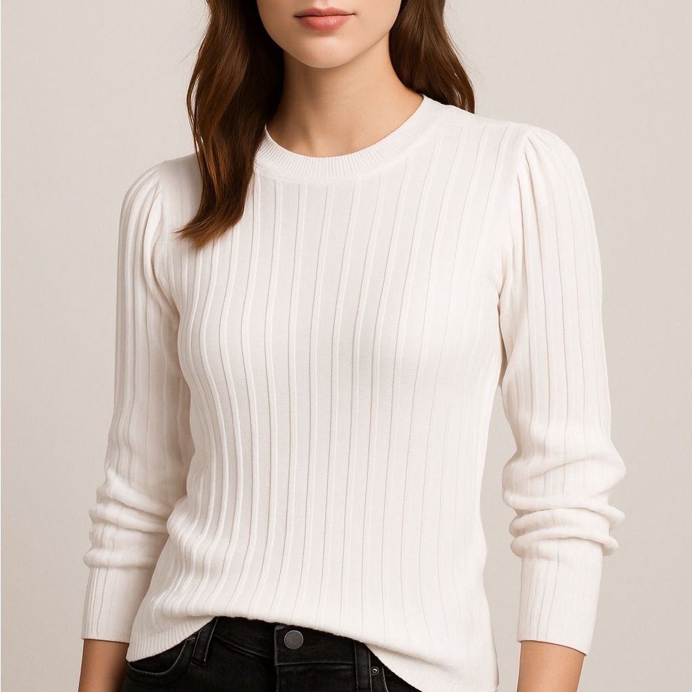 White Ribbed Knit Sweater, XL/L